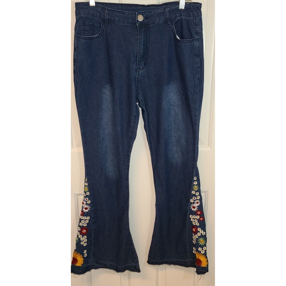 Bamboo Flare Jeans with Embroidery & Stretch. Junior Size XL Lightweight BoHo